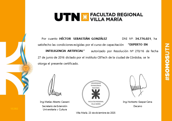 Certificado UTN Facultad Regional Villa María